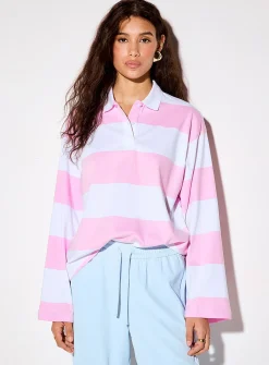 Vilma broad pink stripes long-sleeve polo shirt