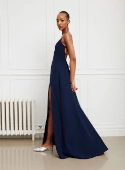 Vivian lace-up back side-slit maxi dress