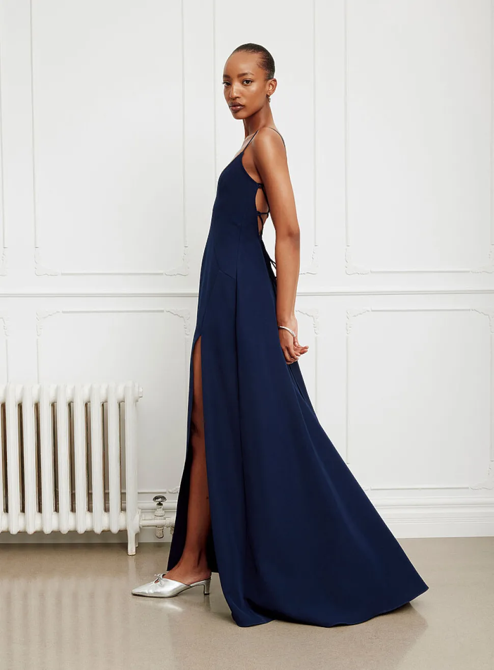 Vivian lace-up back side-slit maxi dress