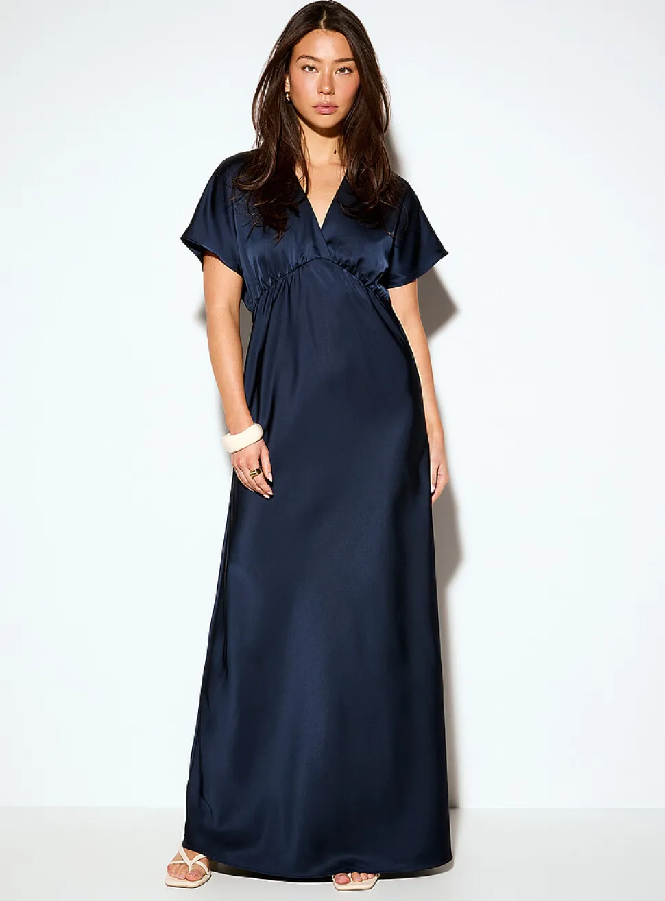 V-neck double-face satin maxi dress