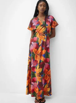 V-neck double-face satin maxi dress