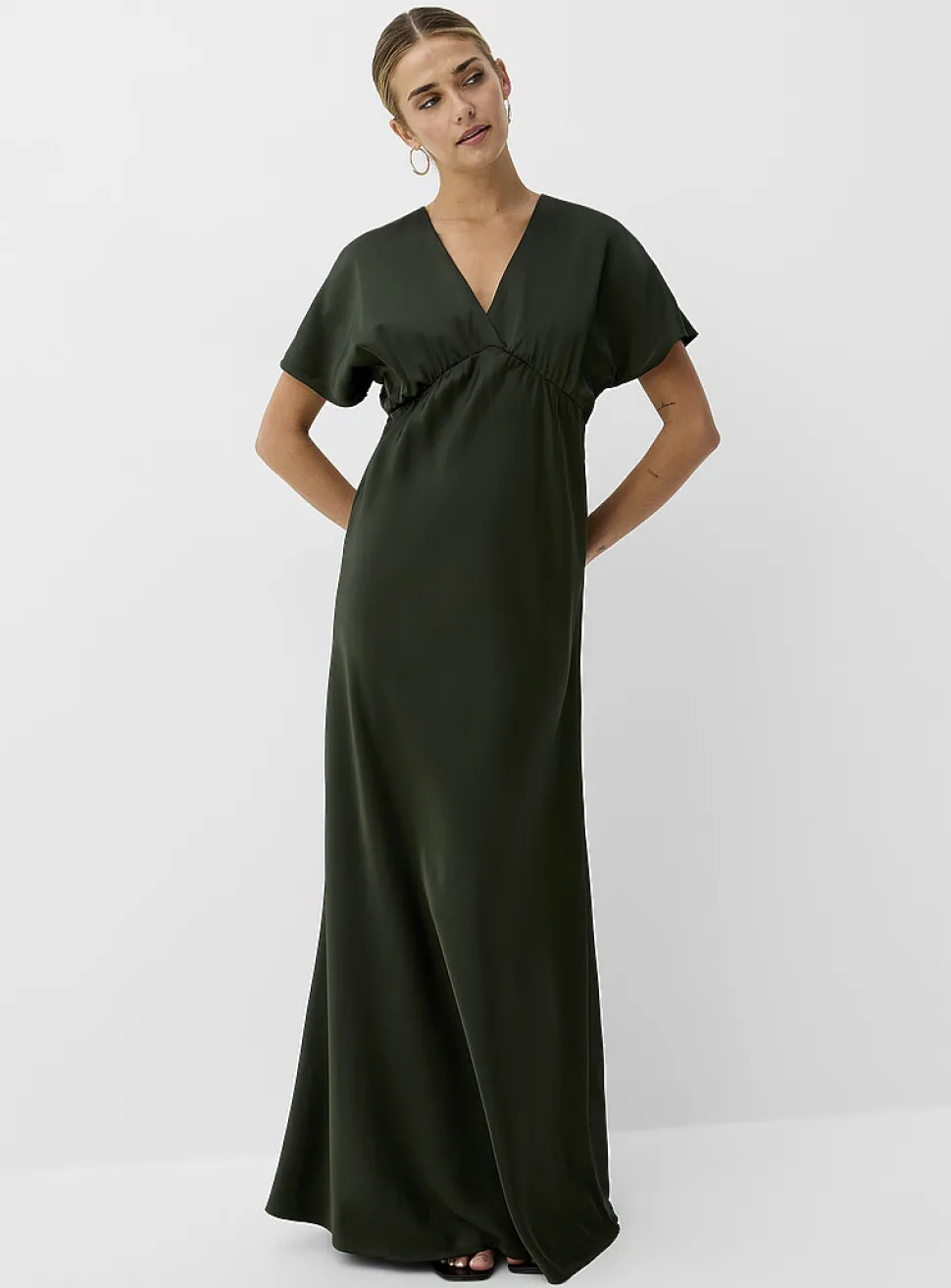 V-neck double-face satin maxi dress