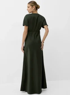 V-neck double-face satin maxi dress