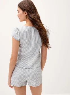 V-neck linen-blend blouse