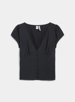 V-neck linen-blend blouse