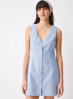 V-neck oxford shirtdress