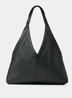 V-shaped cutout supple leather tote bag