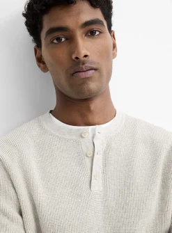 Waffle-knit Henley sweater