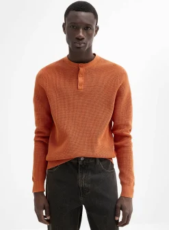 Waffle-knit Henley sweater