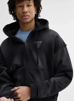 Washed zip-up hoodie