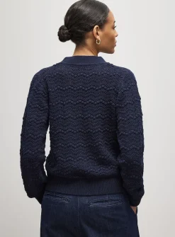 Waves and pompons textured cardigan