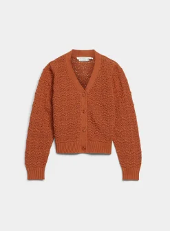Waves and pompons textured cardigan