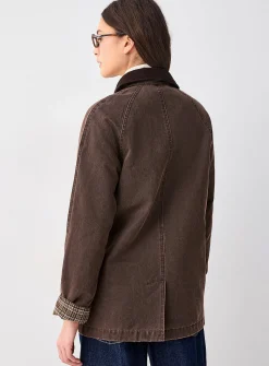 Waxed-finish ribbed-collar jacket