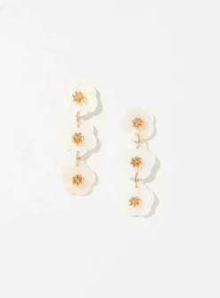 White flower long earrings