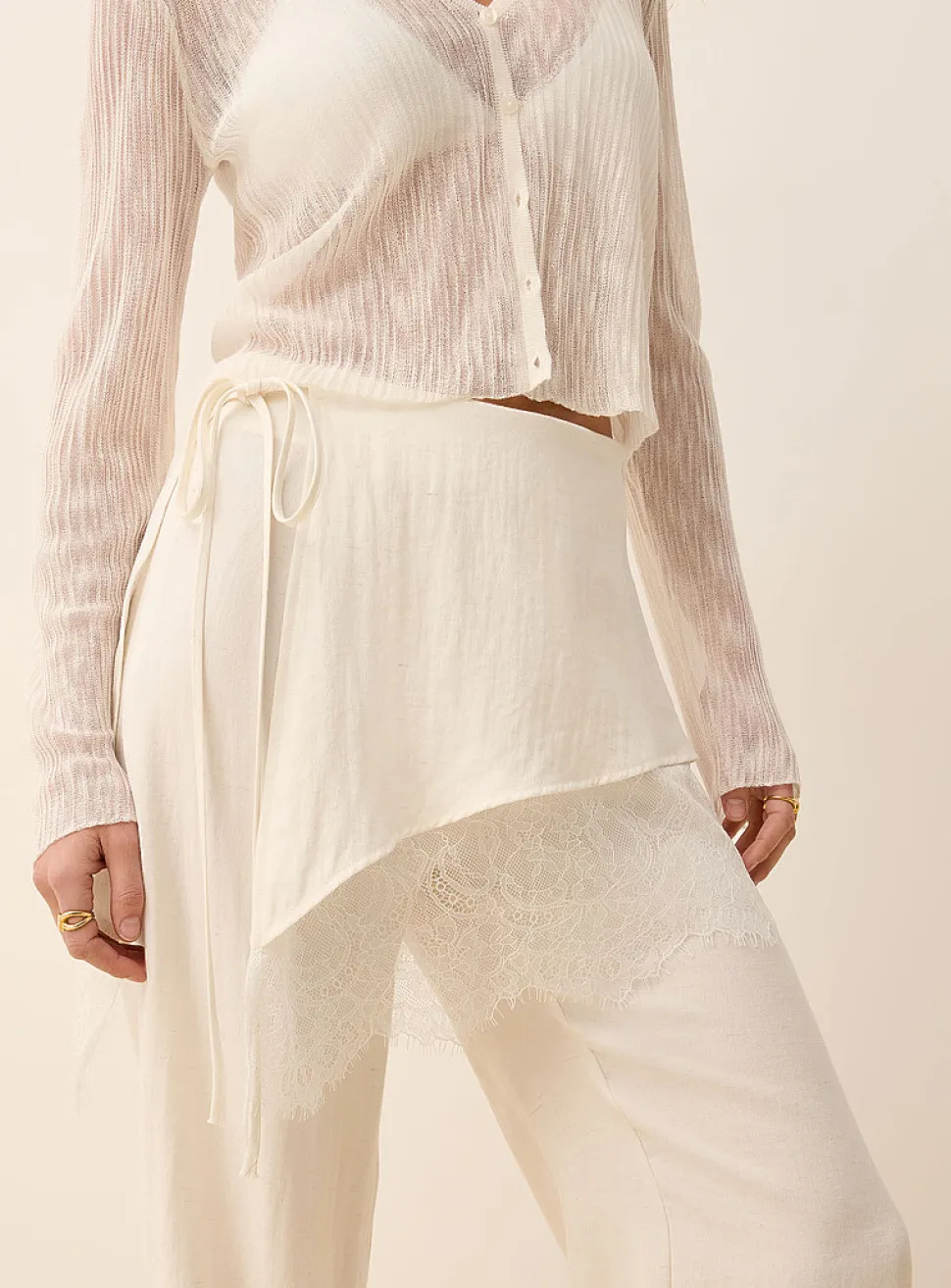 Wide pant with side-tie miniskirt
