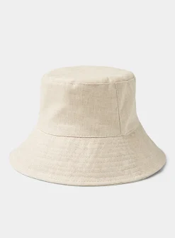 Wide-brim pure linen bucket hat