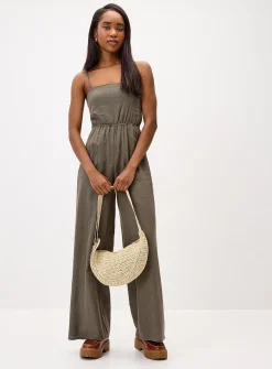 Wide-leg linen-blend jumpsuit