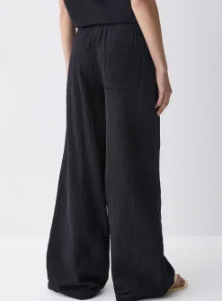 Wide-leg organic cotton gauze pant
