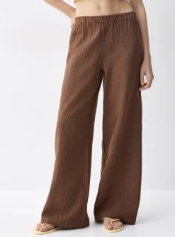 Wide-leg organic cotton gauze pant