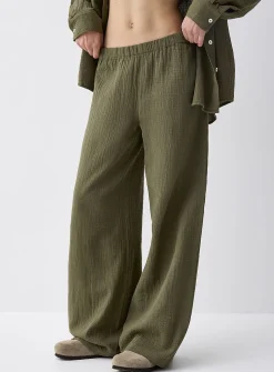 Wide-leg organic cotton gauze pant