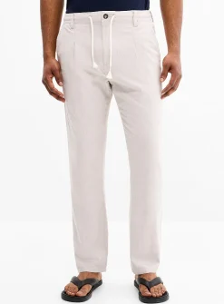 Windowpane check linen-touch pant