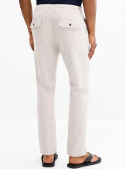 Windowpane check linen-touch pant