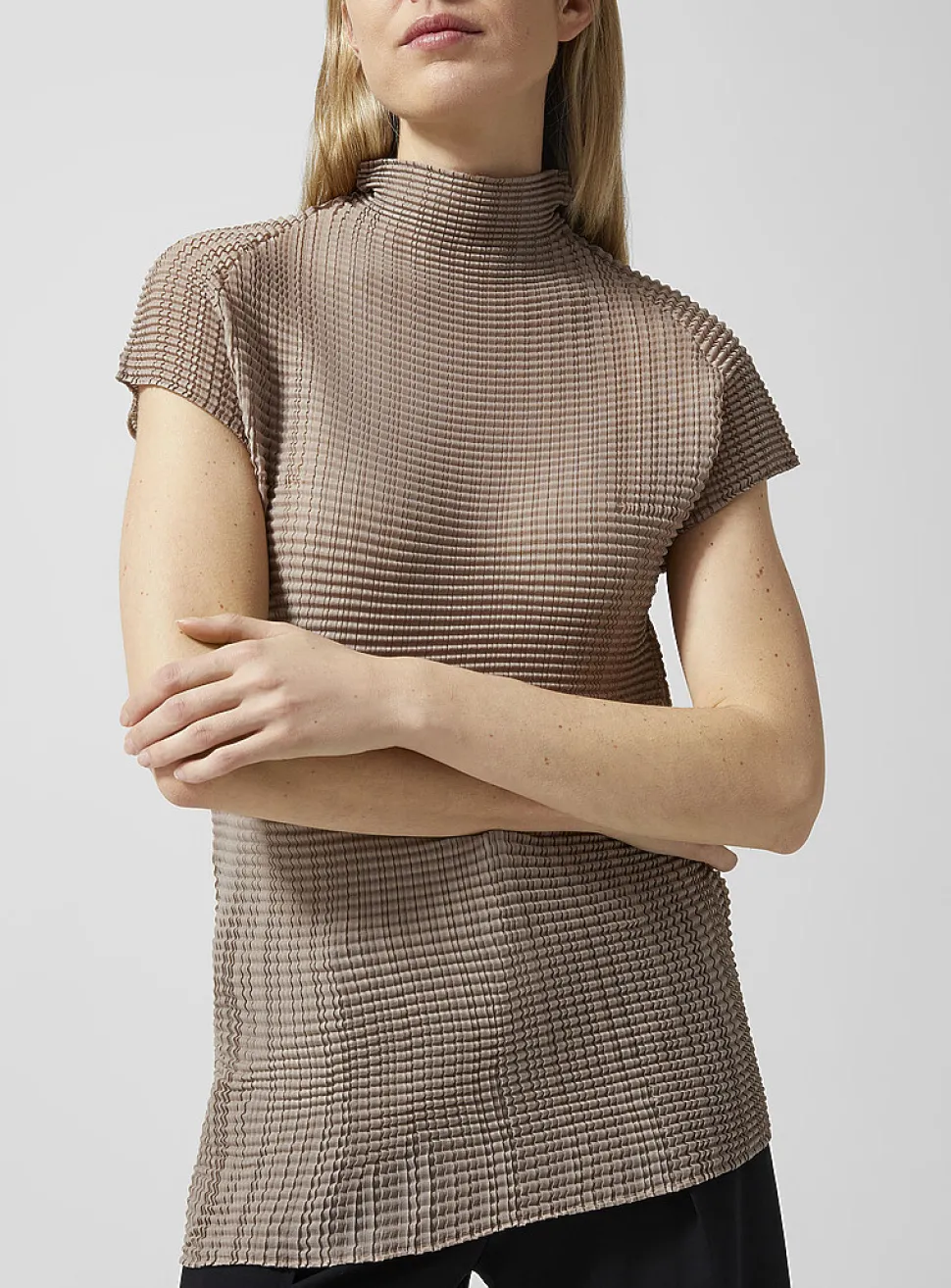 Wooly Pleats mock-neck top