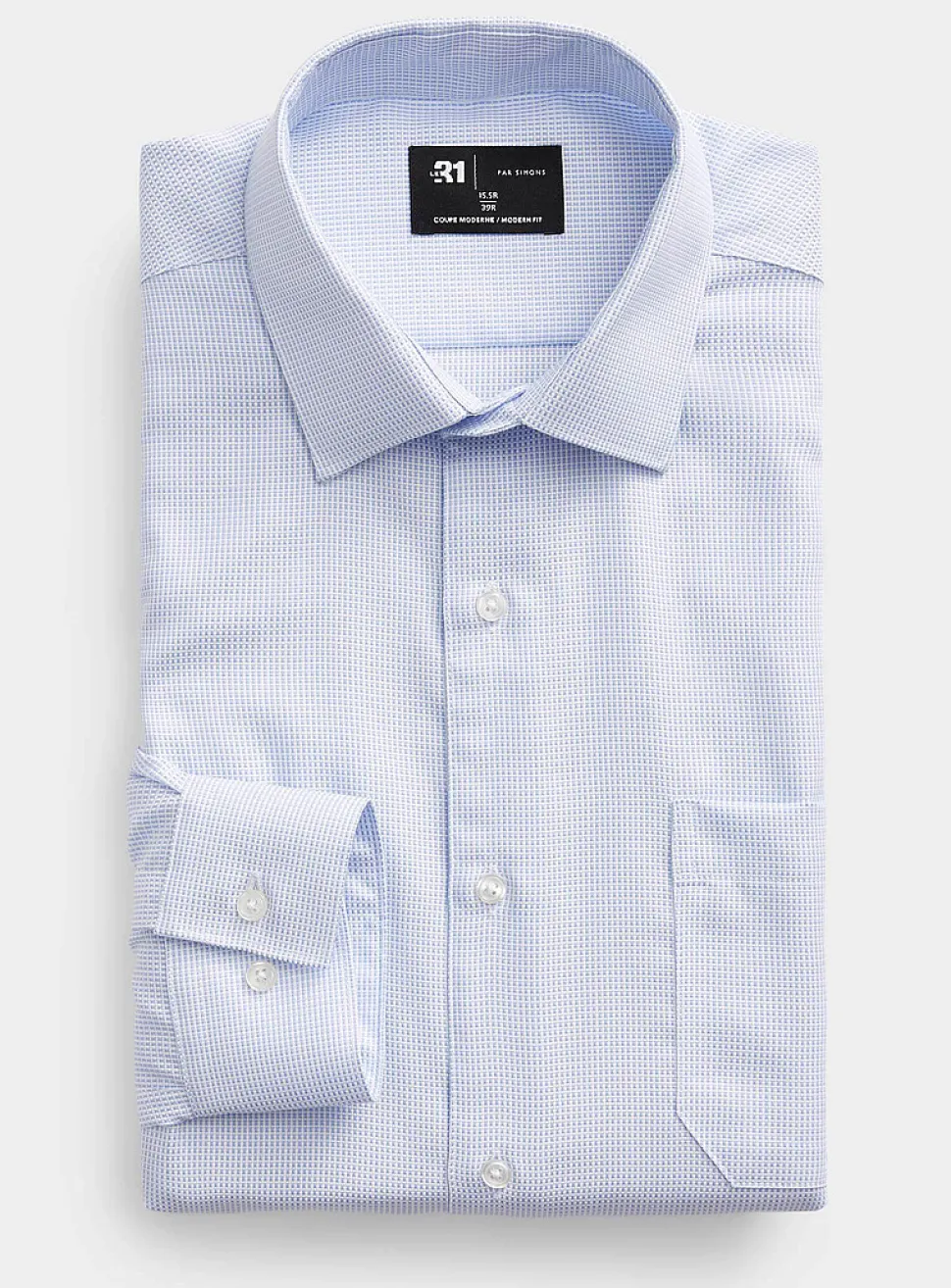 Wrinkle-free light blue jacquard check shirt