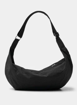 XL crinkled fabric half-moon bag