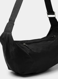 XL crinkled fabric half-moon bag
