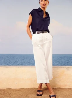 XL pockets pure linen cropped pant