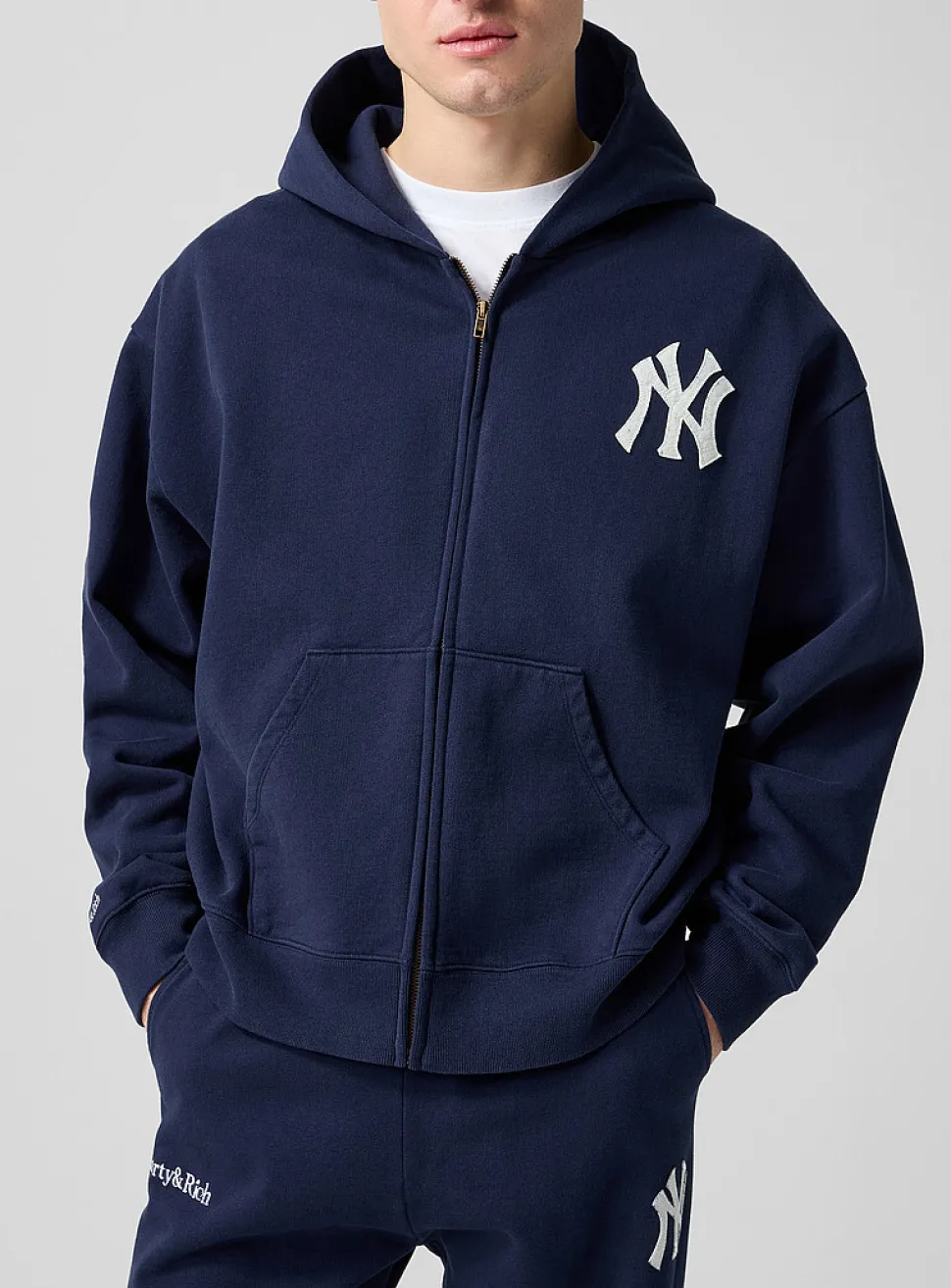 Yankees felt logo zip-up hooded sweatshirt