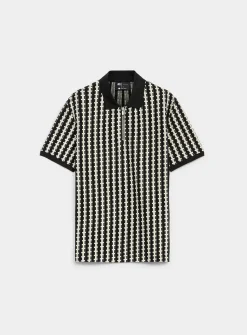 Zip-neck jacquard knit polo