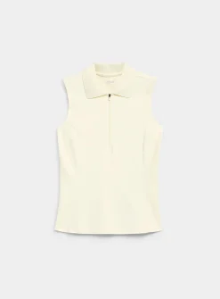 Zip-neck sleeveless piqué golf polo