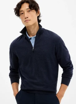 Zip-neck supple knit sweater
