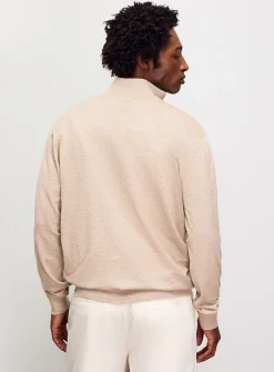 Zip-neck supple knit sweater