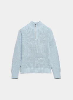 Zipped mock neck shaker rib sweater