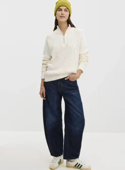 Zipped mock neck shaker rib sweater