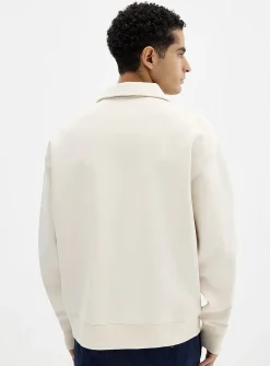 Zipped polo-collar structured jersey sweatshirt