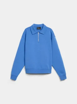 Zipped polo-collar structured jersey sweatshirt