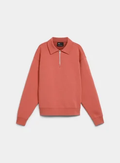 Zipped polo-collar structured jersey sweatshirt
