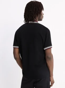 Zipped polo-collar waffled jersey cardigan