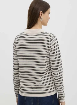 Zippered collar striped sweater